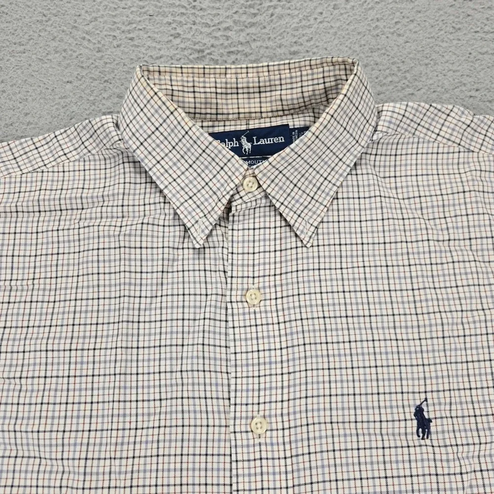 Ralph Lauren Shirt Mens‎ 16.5 - 34/35 Tan Pony Long Sleeve Plaid Yarmouth